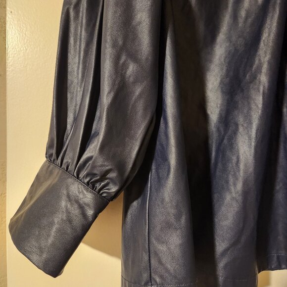 Rachel Comey NWT Medium Deep Navy Faux Leather Blouse Tie in the back - Picture 4 of 5